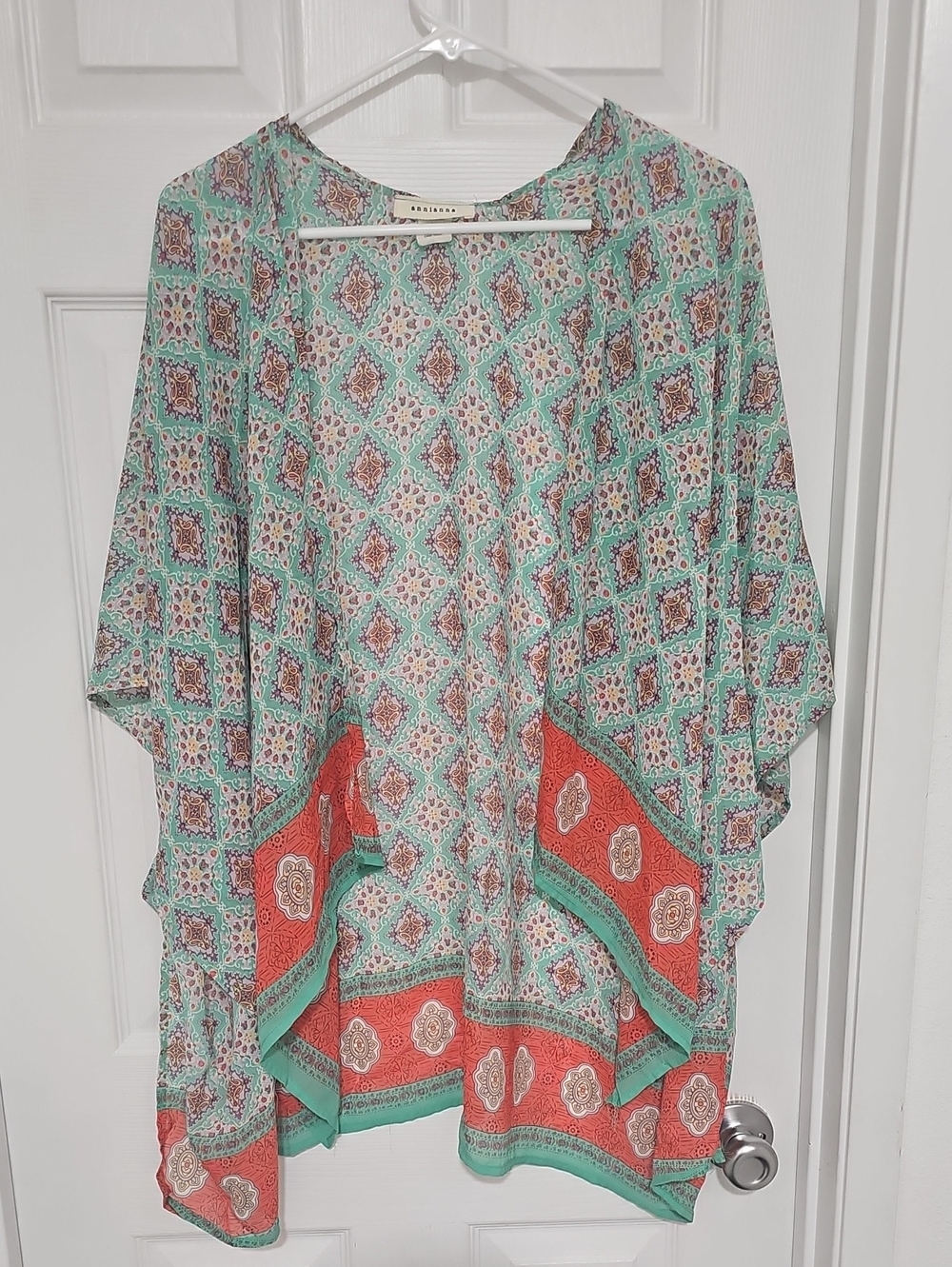 Annianna Lightweight Mint & Coral Printed Kimono - Unbranded One Size